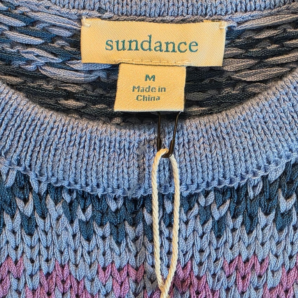Sundance Novera Sweater Tank Periwinkle Blue Knit Sz Medium Fair Isle Cotton - Picture 3 of 12